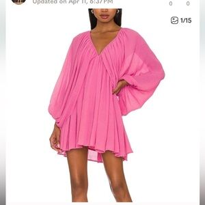 Tularosa Women's V-Neck Pleated Chiffon Flowy Boho Nola Mini Dress Size XL Pink